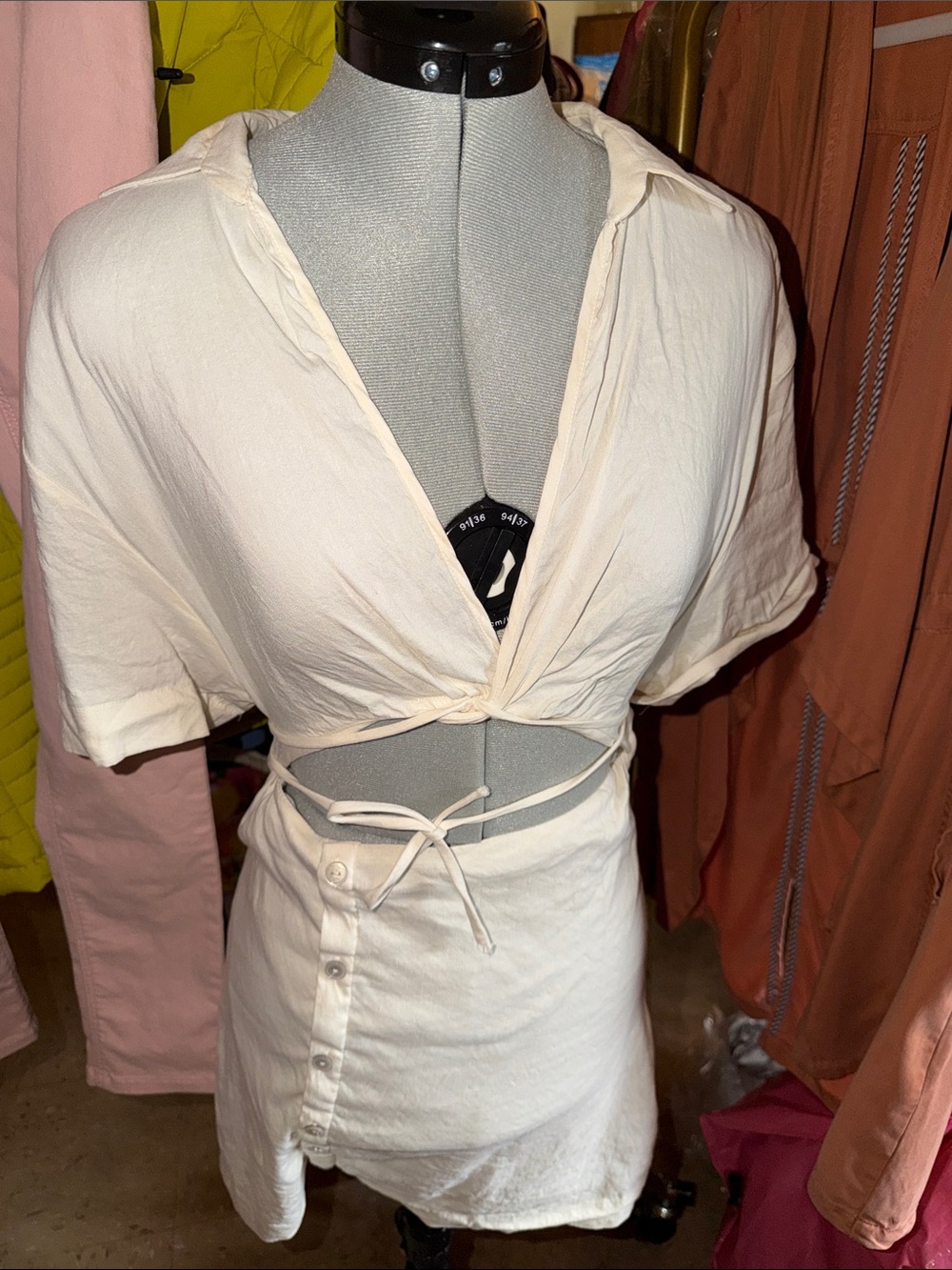 Zara Cream Tie-Front Mini Dress
